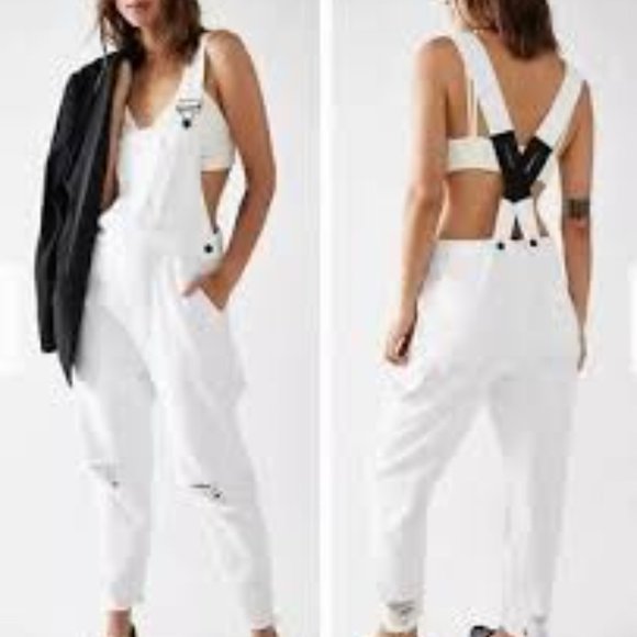 Free People x Sandrine Rose Denim - NWT: Free People x Sandrine Rose Distressed Denim White Overalls, SzM